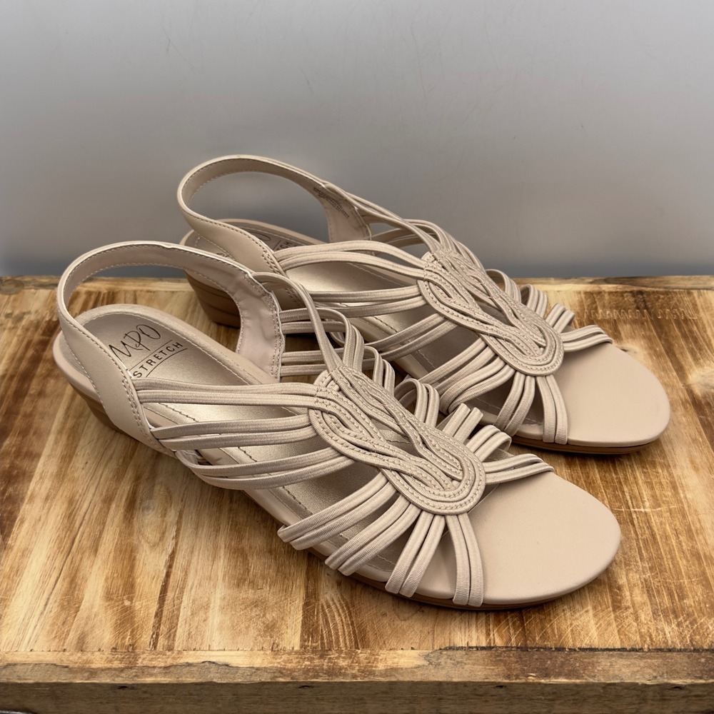 Impo Rosva Sandals Beige Stretch Wedge Slingback 9M Neutral Comfort Strappy